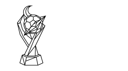 Obraz premium Minimalist geometric soccer trophy line art icon.