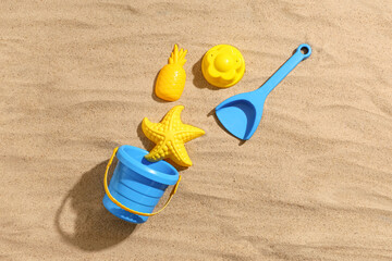 Beach toys on sand, top view © Pixel-Shot