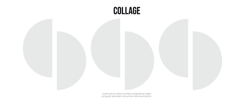 Photo collage template with panoramic layout, minimalist semi circle geometric picture frames for presentation, blank half circle mood board design on white background, banner vector layout