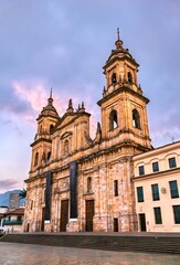 Obraz premium Metropolitan Cathedral Basilica of Bogota, the capital of Colombia, at sunset