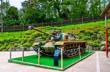 Fototapeta premium Old American tank on display near Third Infiltration Tunnel in Korean Demilitarized Zone - DMZ, South Korea
