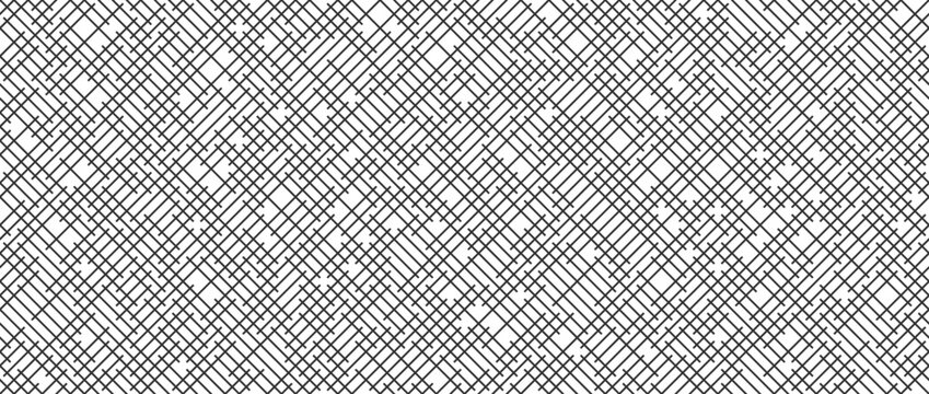 Woven textile seamless pattern. Black and white lattice basket background. Repeating geometric weave rattan texture. Repeated canvas fabric material wallpaper. Textile grid surface backdrop. Vector
