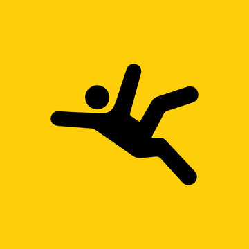 Slip and Fall Warning Symbol on Yellow Background Safety Sign