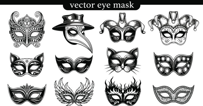 Decorative masquerade mask collection featuring carnival venetian fantasy and theatrical costume party eye mask designs
