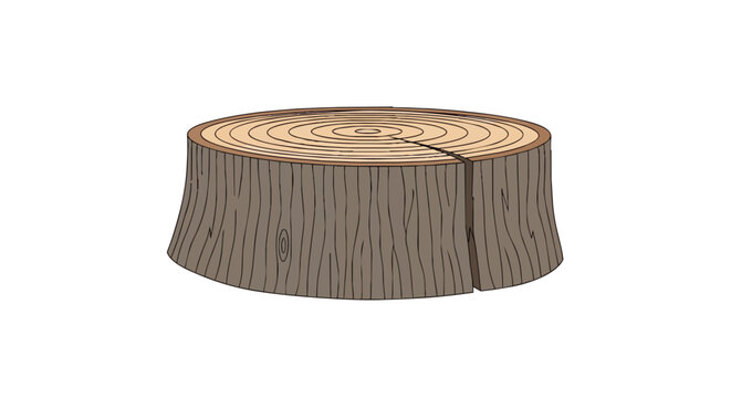 Isolated Tree Stump with Growth Rings and Bark Texture Illustration
