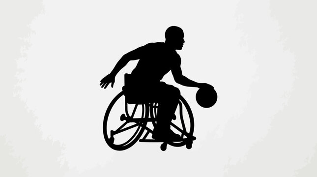 Silhouette of a wheelchair basketball player dribbling the ball.