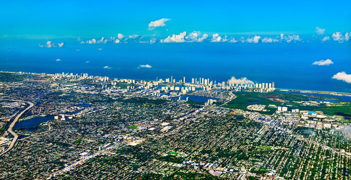 Aerial skyline of northern Miami suburbs in Florida, United States