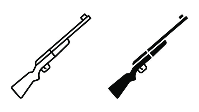 Black and white hunting rifle with scope on side view