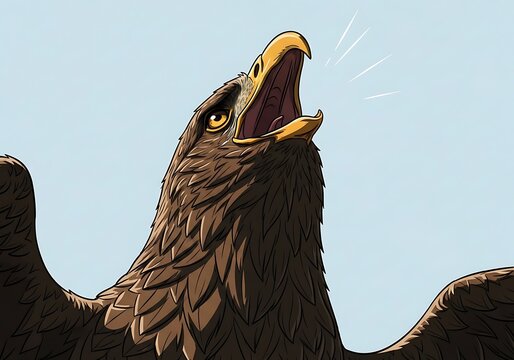 Majestic Eagle with Open Beak and Spread Wings.