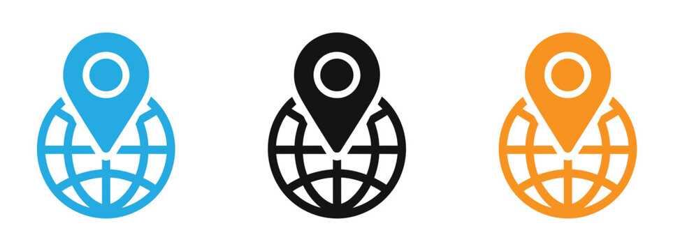 Colorful location icons on globe for mapping and navigation purposes worldwide vector illustration