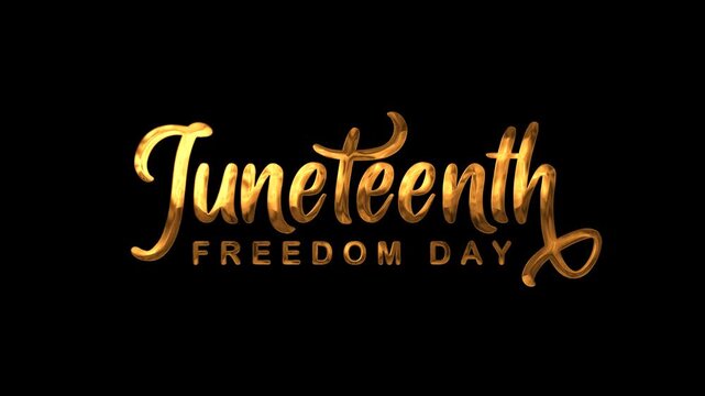 Juneteenth freedom day text animation in gold. Suitable for social media posts, presentations, and educational materials.