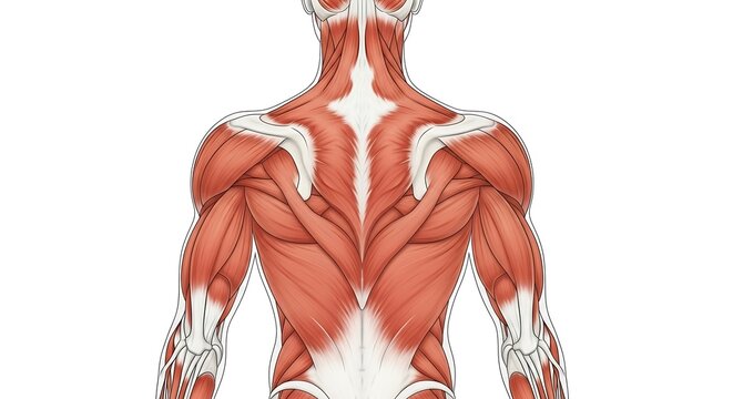 Human muscle anatomy upper body illustration.