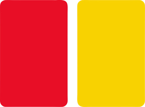 Minimalist red and yellow referee penalty cards vector illustration isolated on white background for soccer match fouls