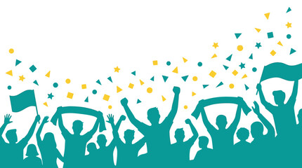 Silhouette illustration of cheering sports fans crowd with flags and scarves. © Mbah Ginah