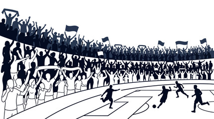 Silhouette illustration of professional soccer players competing on a stadium field. © Mbah Ginah
