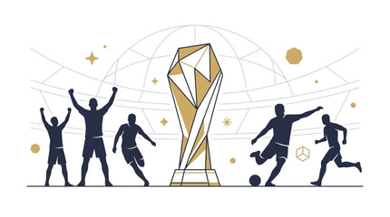 Silhouette illustration of soccer players and a golden championship trophy. © Mbah Ginah