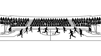 Silhouette illustration of soccer players in action during a match. © Mbah Ginah