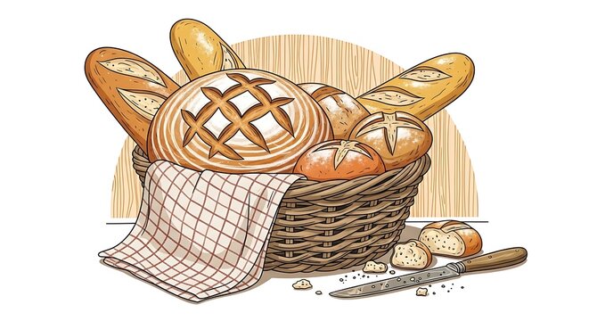 Freshly baked bread in a basket.