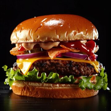 hamburger on black background