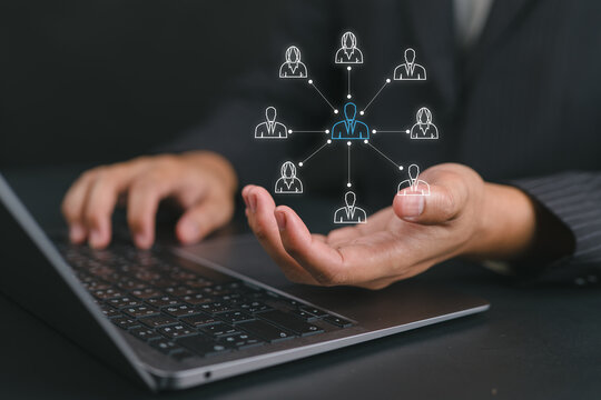 Human resources management technology concept with HR report software, employee data analysis, hiring systems, ERP integration, and modern HR tech business solutions.