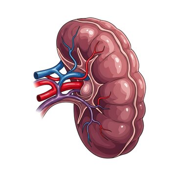 Human kidney anatomy with blood vessels.