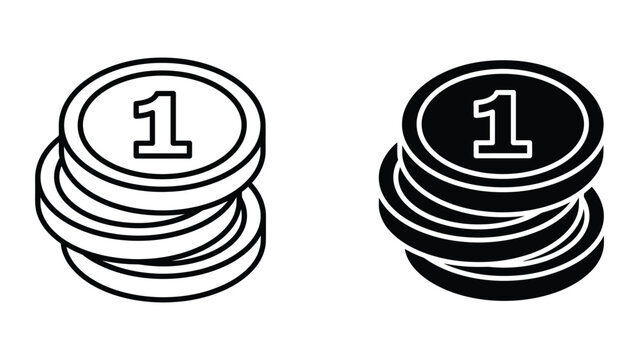 Stack of two silver coins with number one symbol