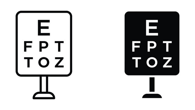 Eye test chart letters on black and white backgrounds