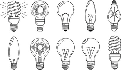 Fototapeta premium Hand Drawn Vintage Light Bulb Collection Vector Illustration Featuring Retro Illumination Technology And Energy Efficient Designs