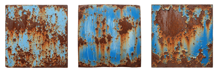 Obraz premium Set and collection of rusty blue metal texture surface isolated on white background