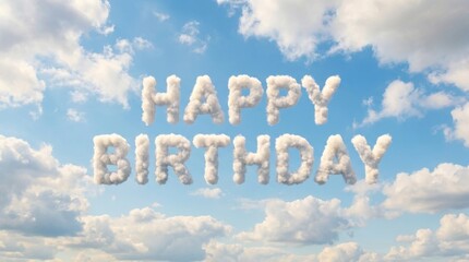 Fototapeta premium Happy birthday message in clouds against blue sky background