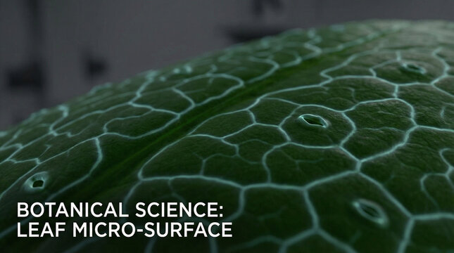 Botanical Science: Leaf Micro-Surface Close-Up with Hexagonal Cells and Veins