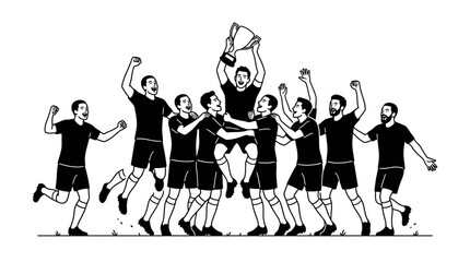 A group of soccer players celebrating a championship victory with a trophy. © Ari ortega