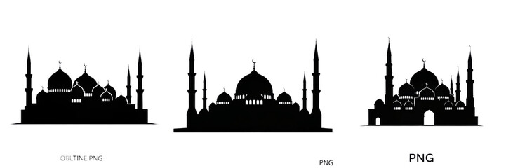 Set and collection of black silhouette of a mosque isolated on white background © KinggOlat