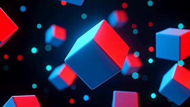 Red and blue cubes floating in deep blue