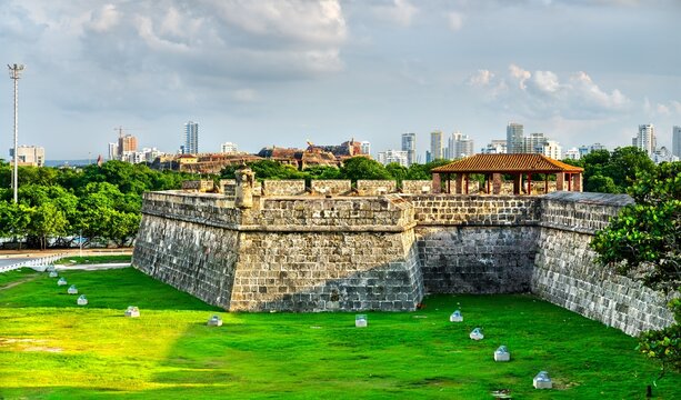 Historic defensive wall surrounding the center of Cartagena, Colombia, South America