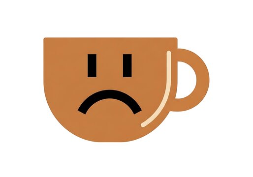 Sad Coffee Cup Illustration with Frowning Face.