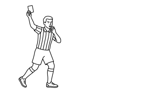 Black and white line art illustration of a soccer referee showing a red card.