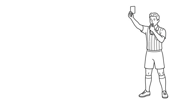 Black and white line art illustration of a soccer referee showing a penalty card.