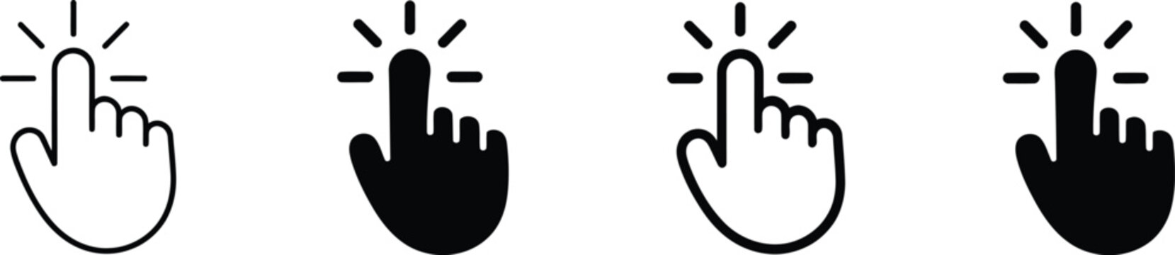 Four click cursor with radiating lines hand pointer