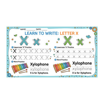 Colorful handwritten learn to write alphabet worksheet for children