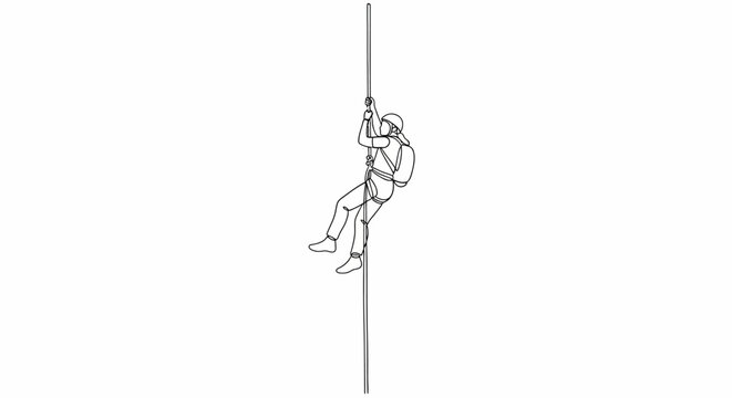 Adventurous person rappelling down a rope, extreme sport, dynamic movement