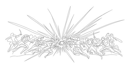 Fototapeta premium Dynamic Battle Scene - Figures Clashing in Explosive Energy Burst