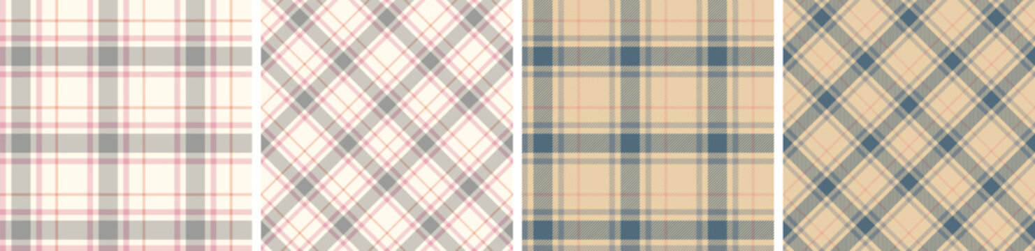 Plaid pattern set.tartan check fabric texture seamless pattern fashion design use for plaid fabric, flannel shirt, Background for garments textile. 