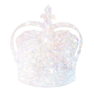 Silvery holographic royal crown sticker with a white border
