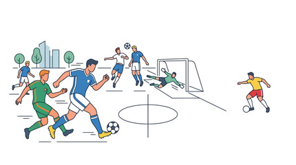 Fototapeta premium Dynamic soccer players in action on the field illustration.