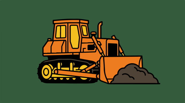 Illustration of a yellow bulldozer pushing dirt.