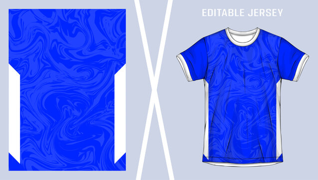 Blue jersey design with marble texture pattern for sports apparel template in a vector format