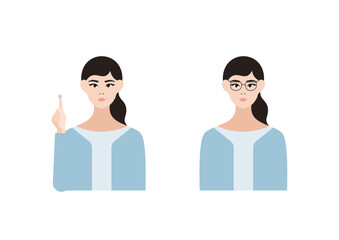 Obraz premium コンタクトと眼鏡の女性のベクターイラスト素材セット