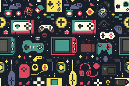 Pixel art retro gaming devices pattern
