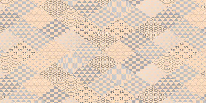 Seamless Japanese Traditional Pattern Background with Patchwork Geometric Designs
